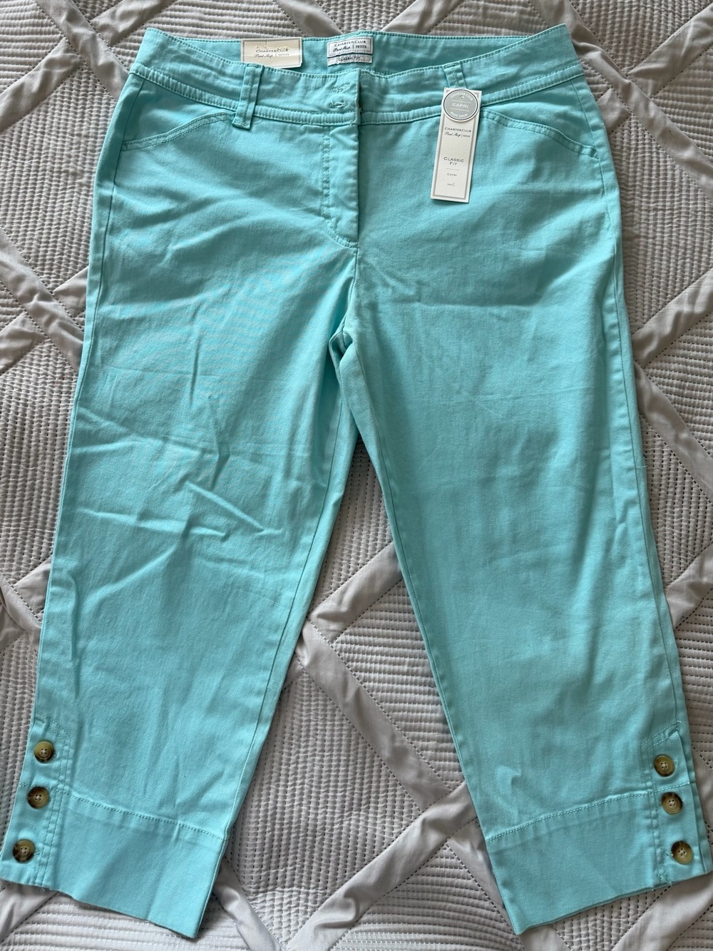 Charter Club Aqua Cropped Button-Hem Jeans
